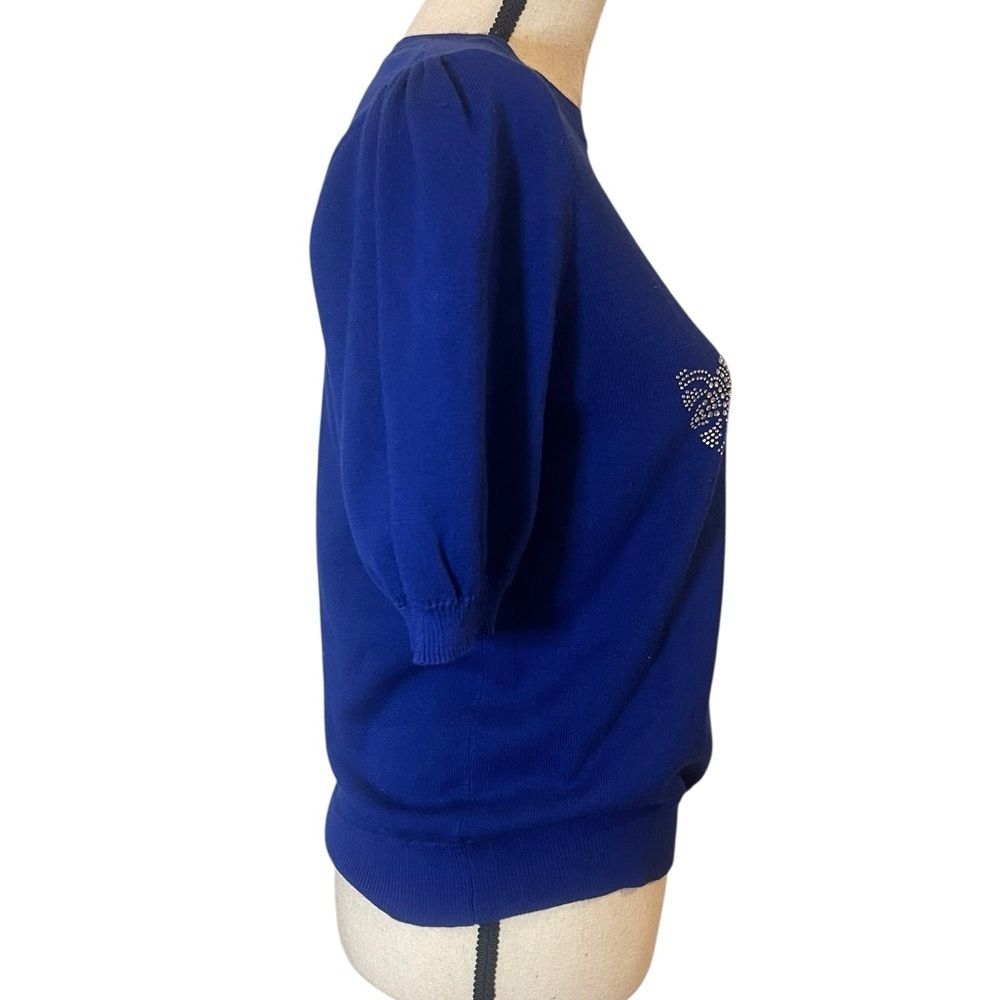 Lobster embellished puff sleeve sweater short sleeve royal blue preppy coastal - Picture 3 of 11